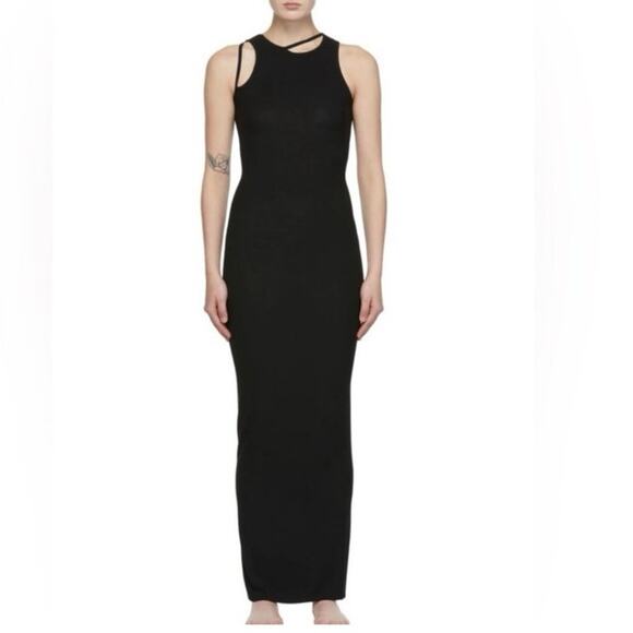 Skims Maxi Dress Long Ribbed Cutout Collection Black Size Medium Bodycon - Picture 1 of 13